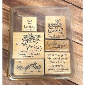 2005 STAMPIN' UP! LOVE YA BUNCHES WOOD MOUNTED RUBBER STAMP SET OF 6 VALENTINE
